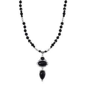 Black Obsidian 190.00 ctw and Black Glass Necklace in Silvertone 20 Inches